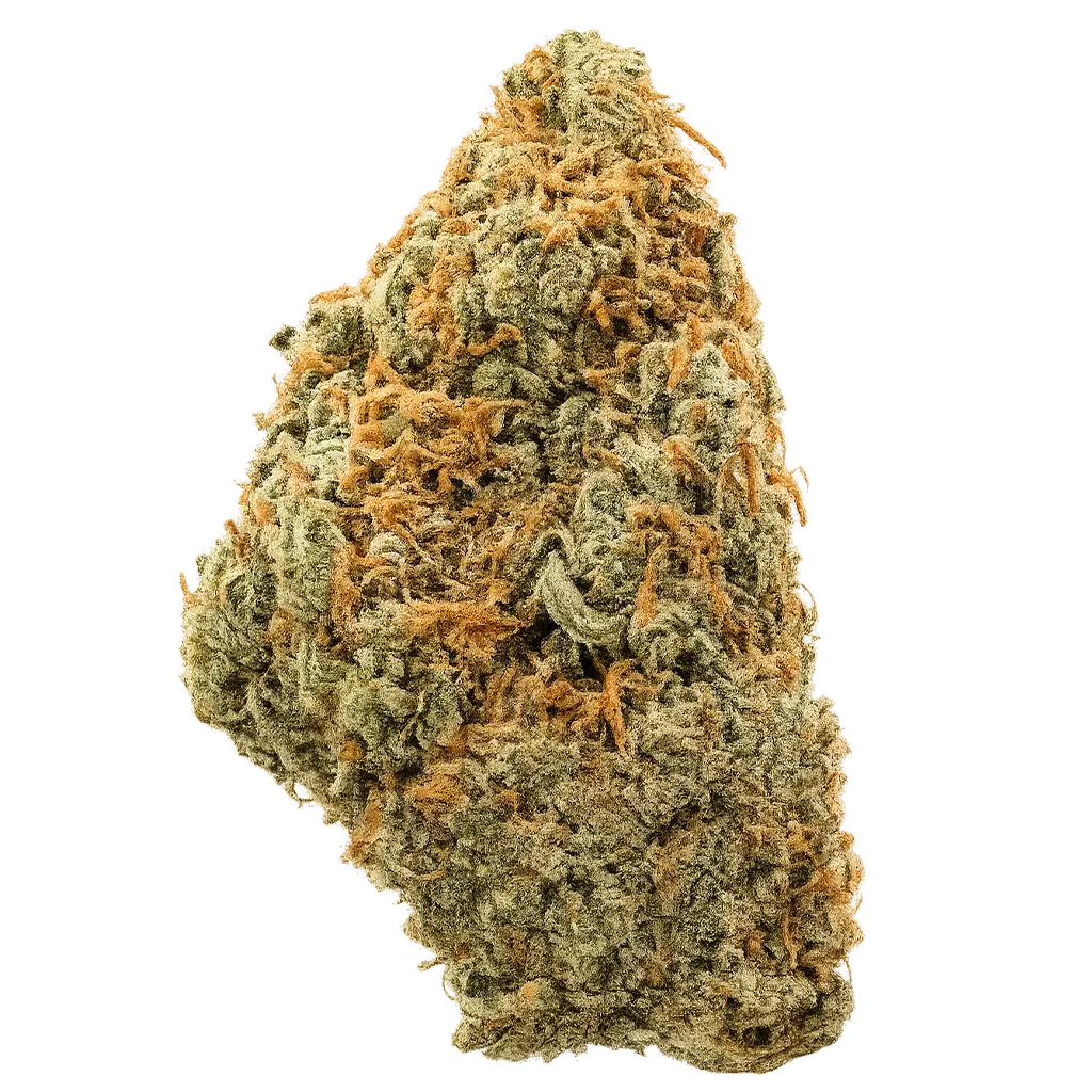 Alien Dream Land strain with frosty purple-green buds, fruity cream aroma, exotic terpenes, and dense trichome coverage.