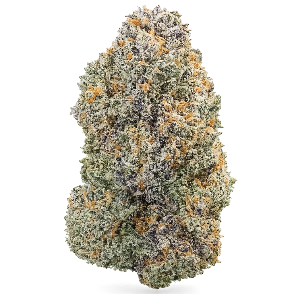 The Grinch strain with frosty bright green buds, mint candy aroma, subtle gas notes, and dense trichome coverage.
