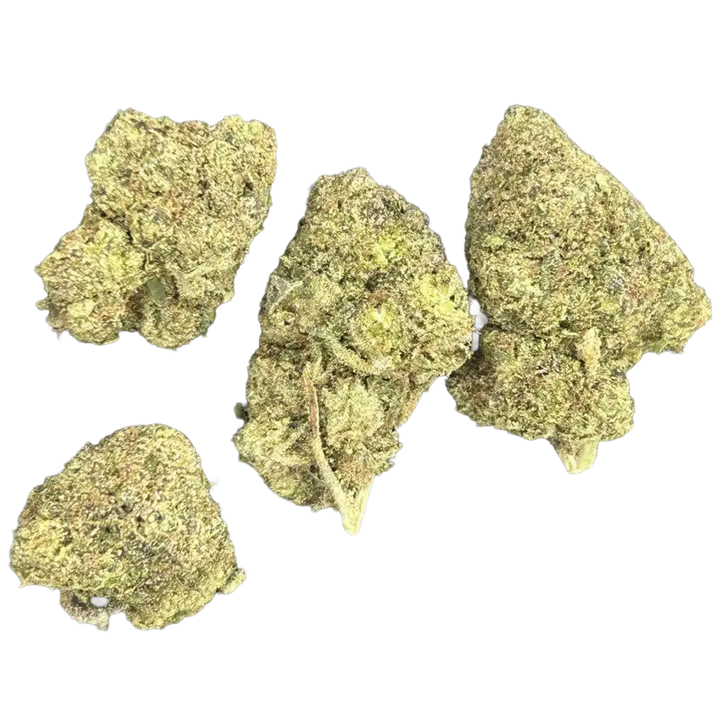 Blueberry Blast THCa Flower featuring dense frosty purple and green buds with sweet blueberry aroma, berry terpenes, creamy dessert notes, and heavy trichome coverage.