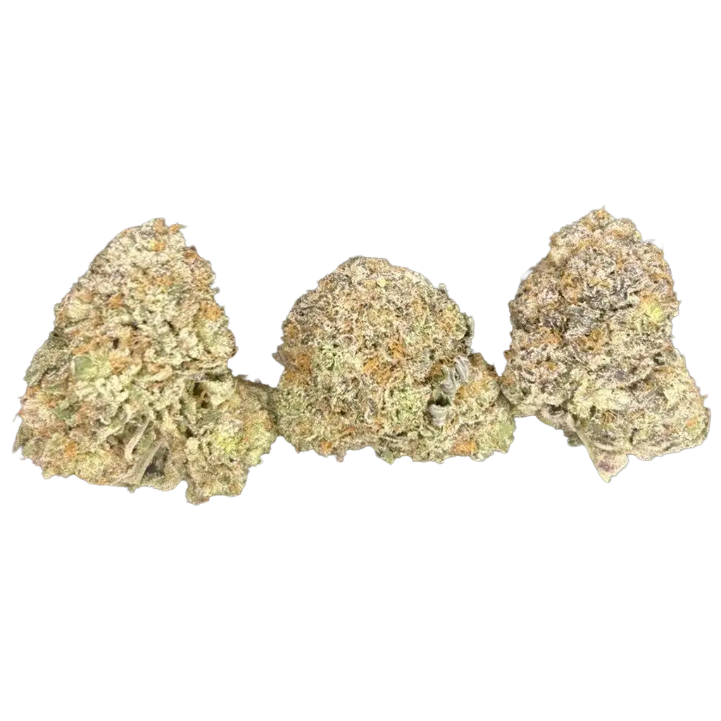 Blue Face THCa Flower featuring dense frosty green and purple buds with sweet blueberry, fruity candy, creamy dessert, and gas notes.