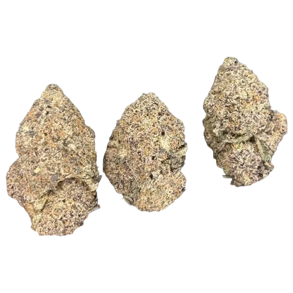 Candy Gas THCa Flower featuring dense frosty green and purple buds with sweet candy, fruity, creamy, and bold gas terpene notes.