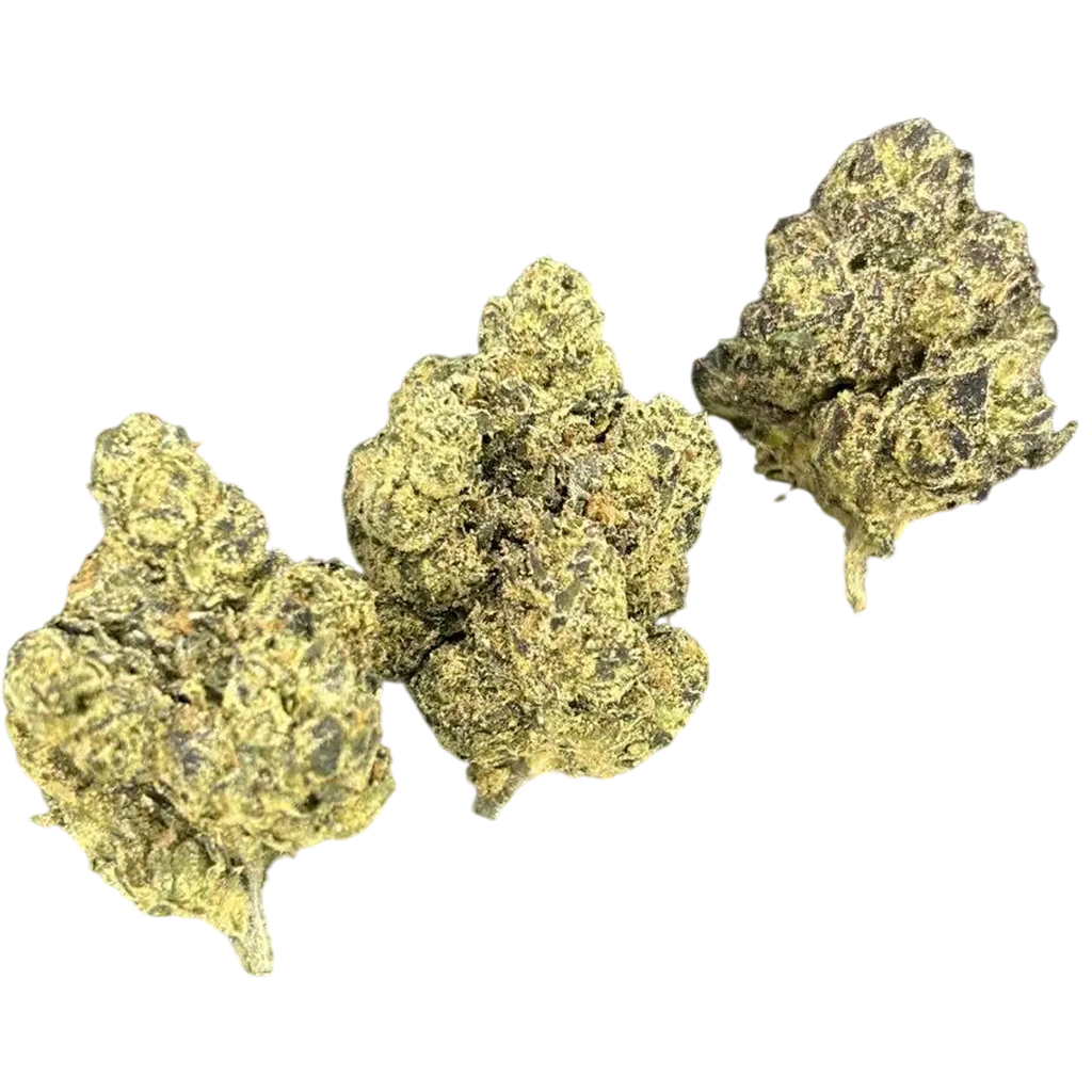 MOB 342 THCa Flower buds showing natural bud structure, visible trichomes, and their individual color and texture.