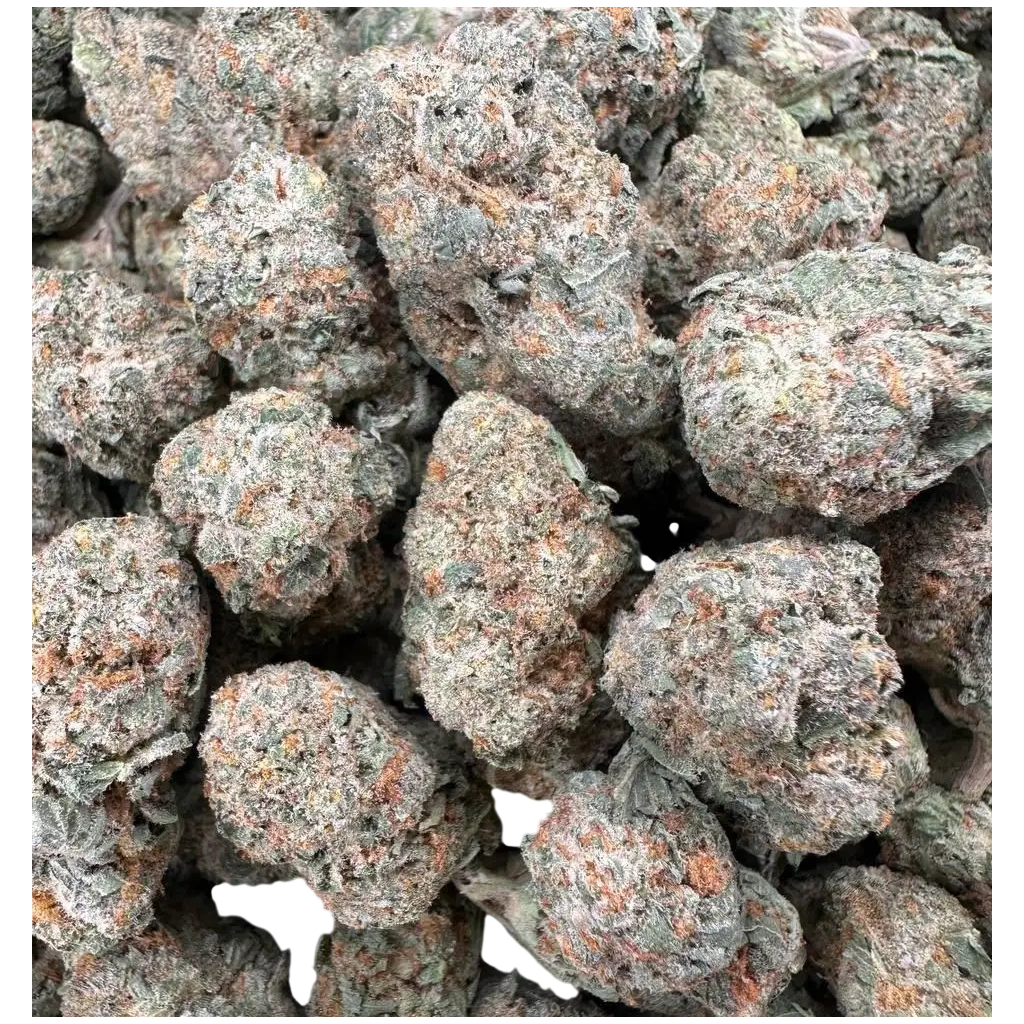 Tangie Candy THCa Flower buds featuring frosty trichomes, dense green nugs, and a sweet orange-candy aroma profile.